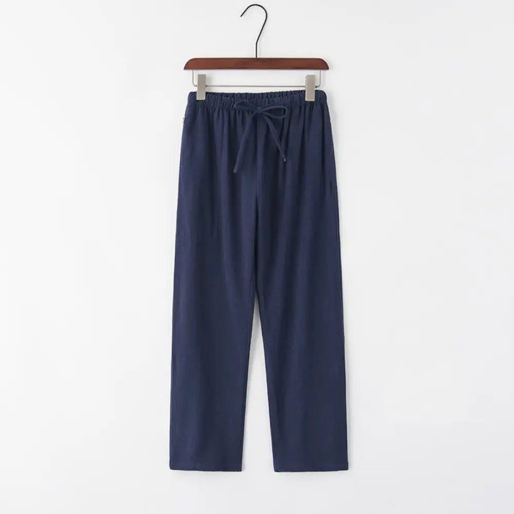 Buddha Stones Spring Summer Solid Men’s Drawstring Linen Pants With Pockets - SteelBlue / US/UK/AU36，EU46 (L) - Men’s