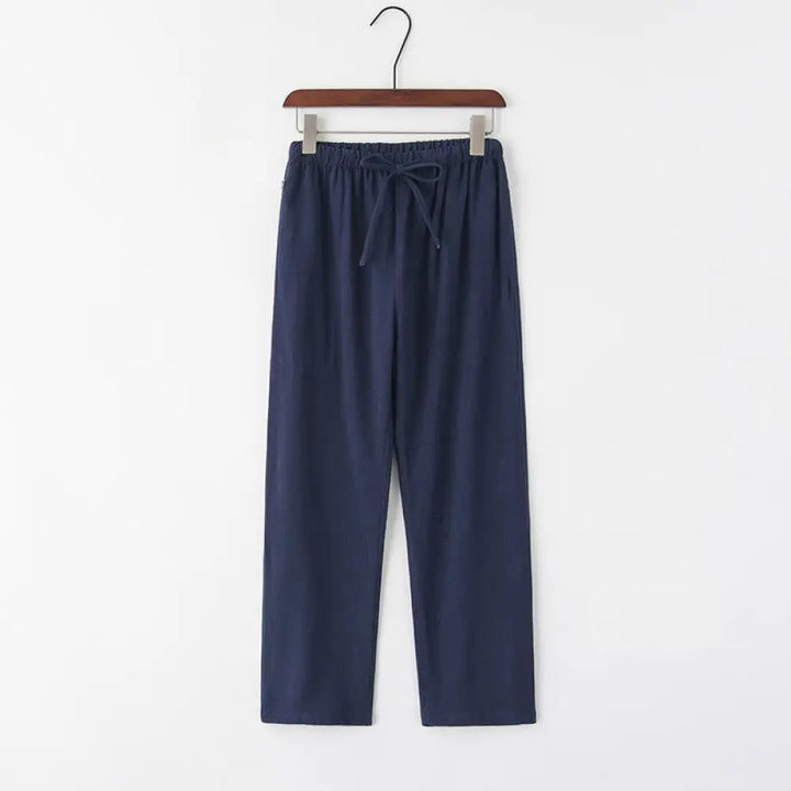 Buddha Stones Spring Summer Solid Men’s Drawstring Linen Pants With Pockets - SteelBlue / US/UK/AU36，EU46 (L) - Men’s