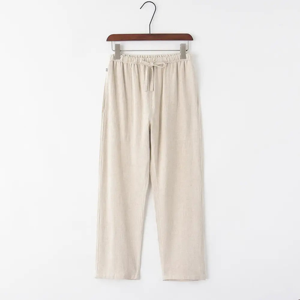 Buddha Stones Spring Summer Solid Men’s Drawstring Linen Pants With Pockets - Linen / US/UK/AU36，EU46 (L) - Men’s Pants
