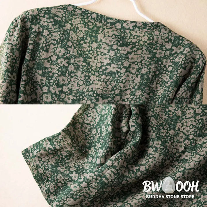 Buddha Stones Spring V-Neck Printed Floral Pattern Women’s Long Sleeve Shirt - Women’s Shirts