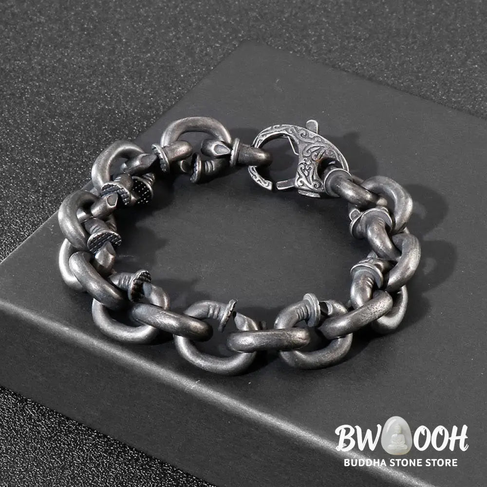 Buddha Stones Square Rivets Titanium Steel Good Luck Balance Bracelet - BWOOOH - Bracelet