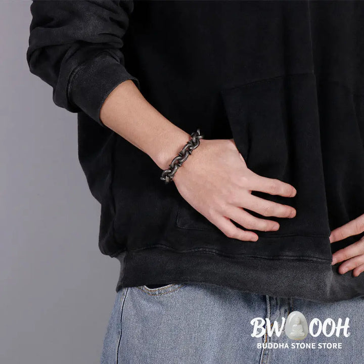 Buddha Stones Square Rivets Titanium Steel Good Luck Balance Bracelet - BWOOOH - Bracelet