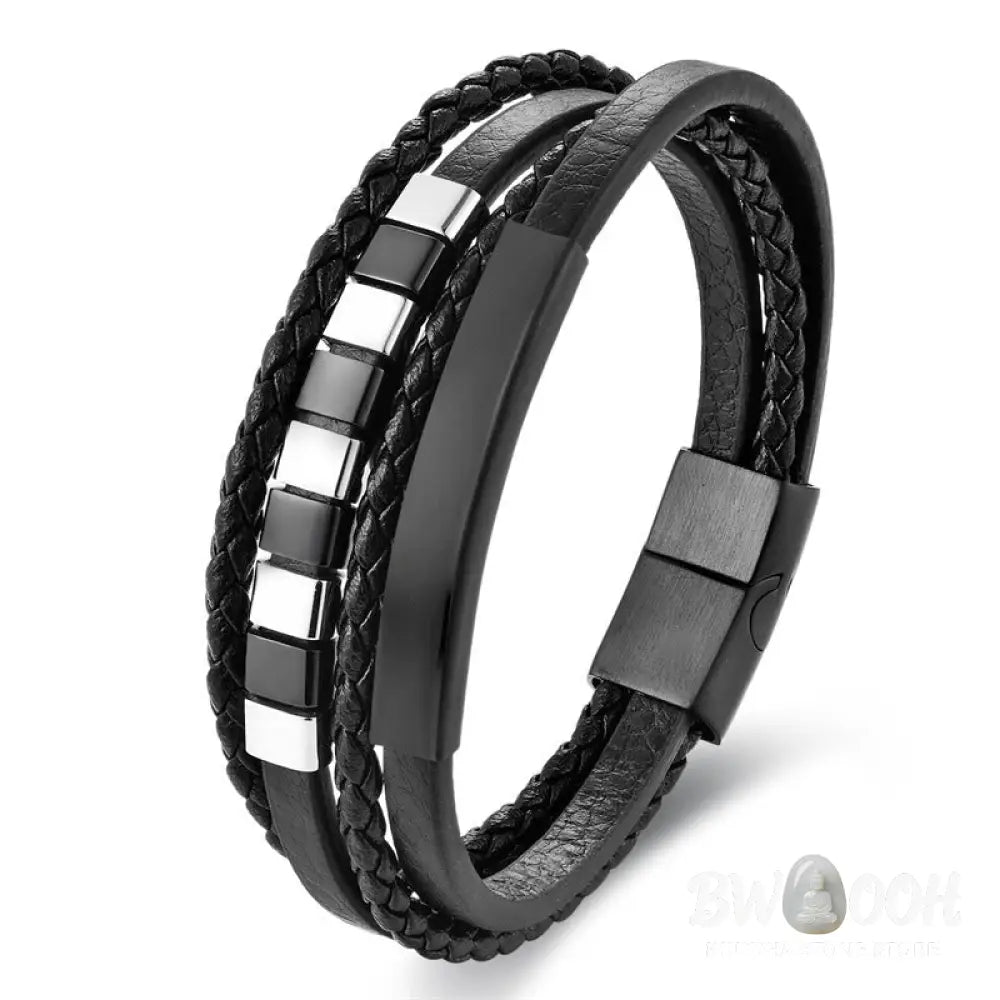 Buddha Stones Square Titanium Steel Leather Multi-layer Buckle Calm Bracelet - BWOOOH - Bracelet