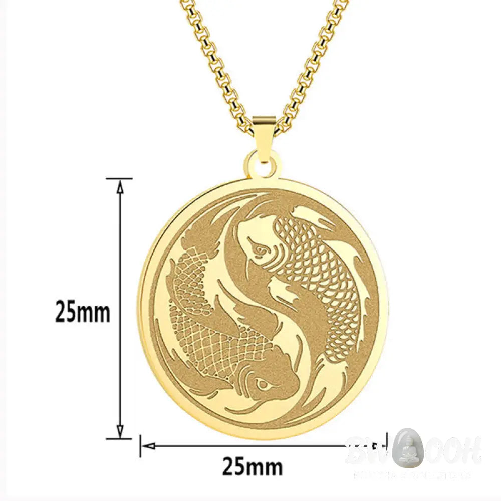 Buddha Stones Stainless Steel Double Koi Fish Success Necklace Pendant - BWOOOH - Necklaces &amp; Pendants