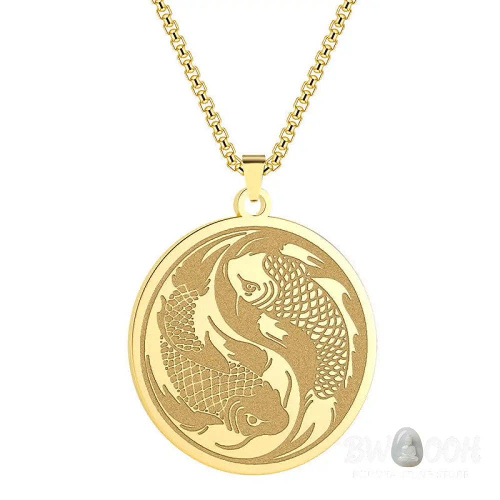Buddha Stones Stainless Steel Double Koi Fish Success Necklace Pendant - BWOOOH - Necklaces &amp; Pendants