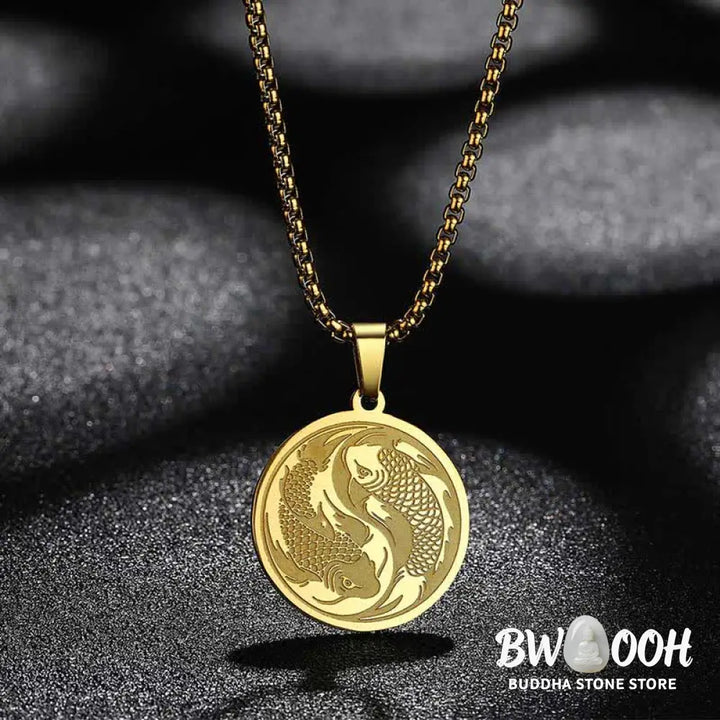 Buddha Stones Stainless Steel Double Koi Fish Success Necklace Pendant - BWOOOH - Necklaces &amp; Pendants