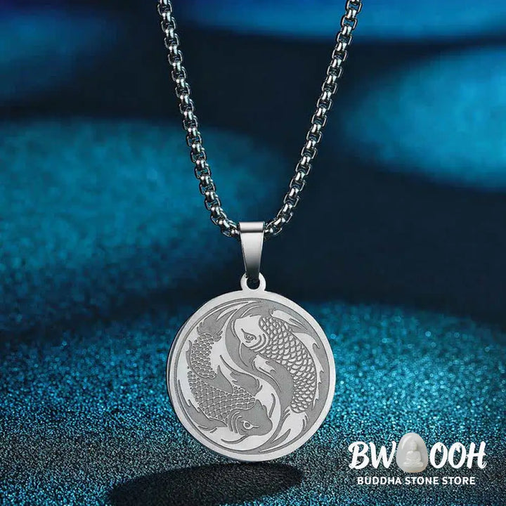 Buddha Stones Stainless Steel Double Koi Fish Success Necklace Pendant - BWOOOH - Necklaces &amp; Pendants