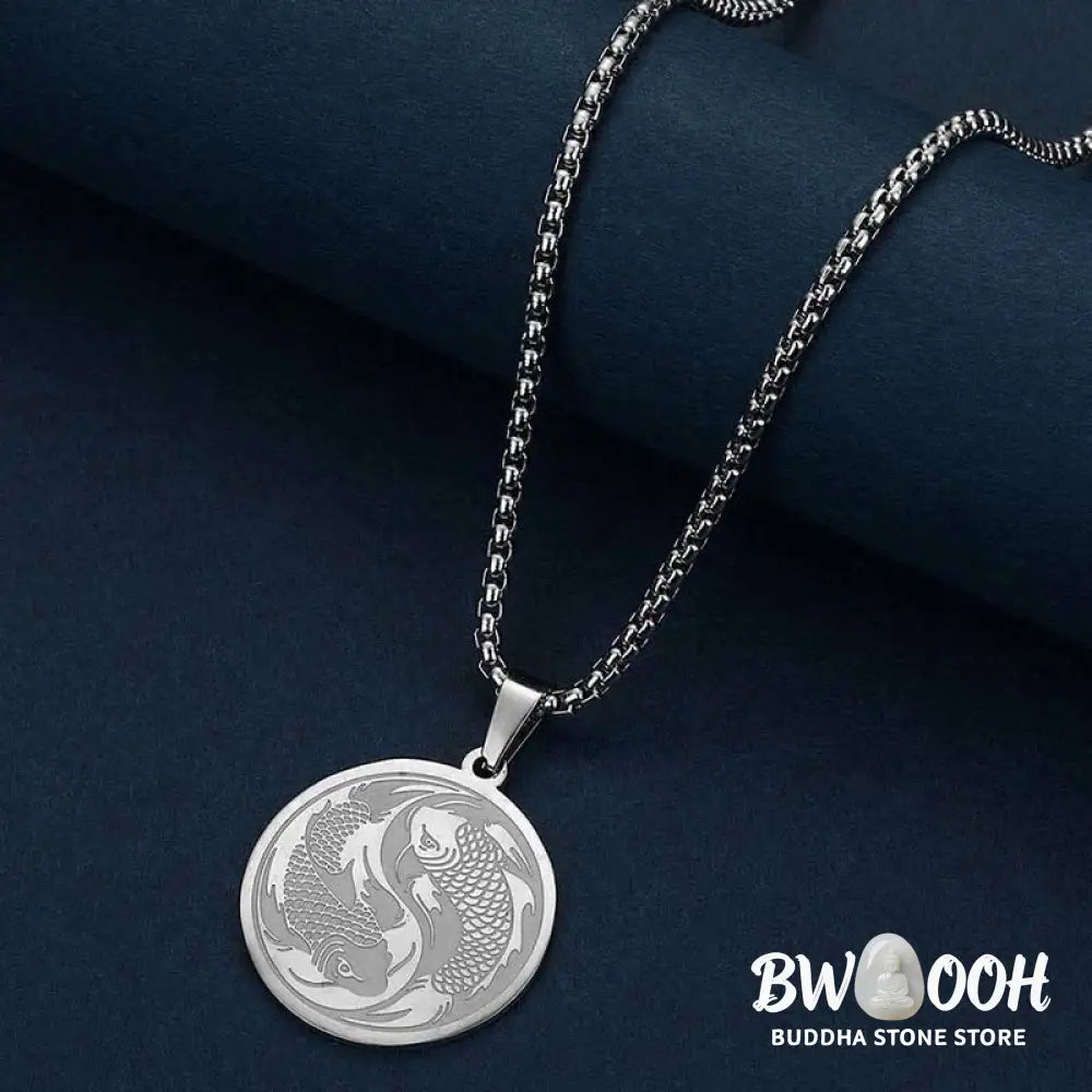 Buddha Stones Stainless Steel Double Koi Fish Success Necklace Pendant - BWOOOH - Necklaces &amp; Pendants