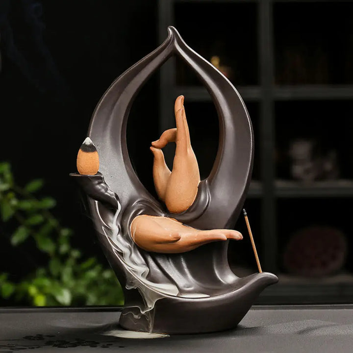 BWOOOH ceramic backflow incense burner - Stairs Mountains Water Buddha Hand 