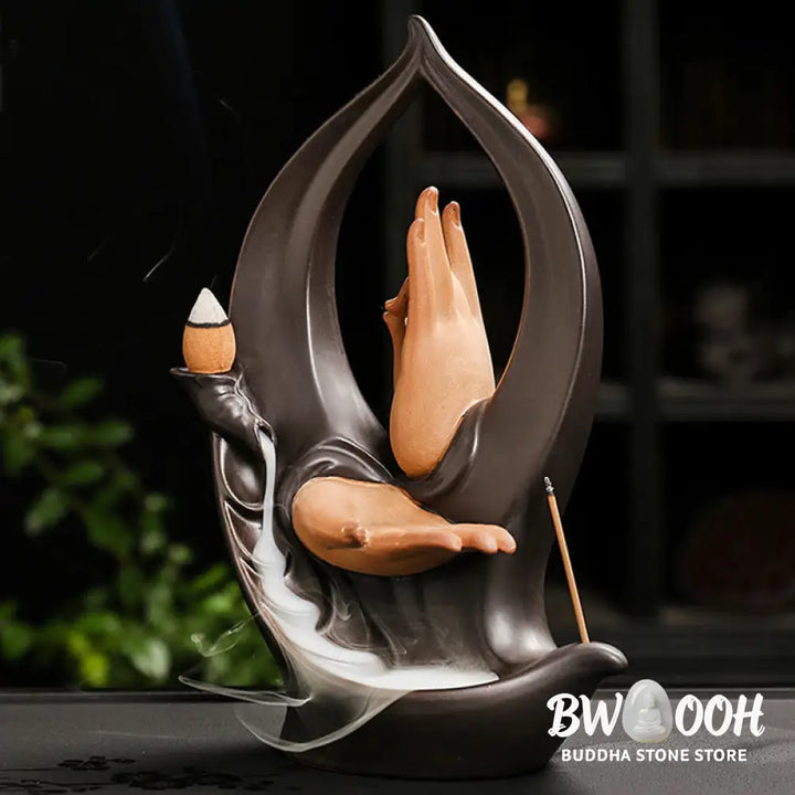 BWOOOH ceramic backflow incense burner - Stairs Mountains Water Buddha Hand 