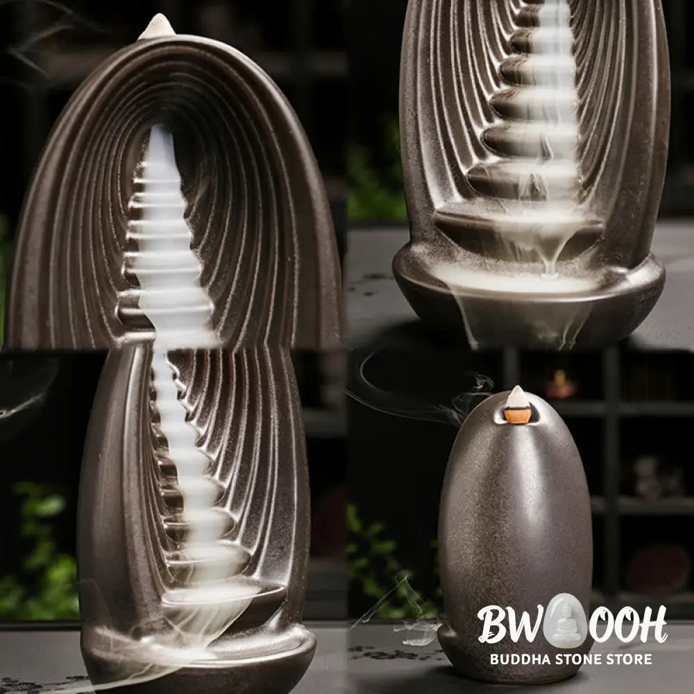 BWOOOH ceramic backflow incense burner - Stairs Mountains Water Buddha Hand 
