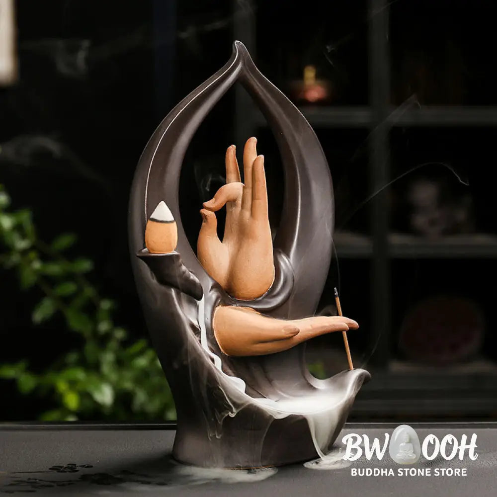 BWOOOH ceramic backflow incense burner - Stairs Mountains Water Buddha Hand 