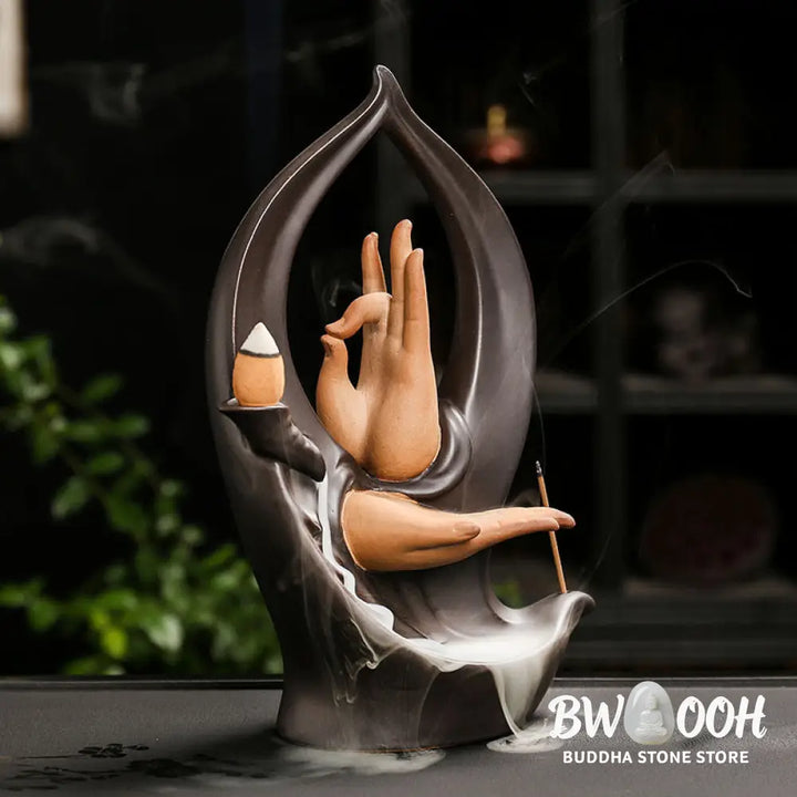 BWOOOH ceramic backflow incense burner - Stairs Mountains Water Buddha Hand 