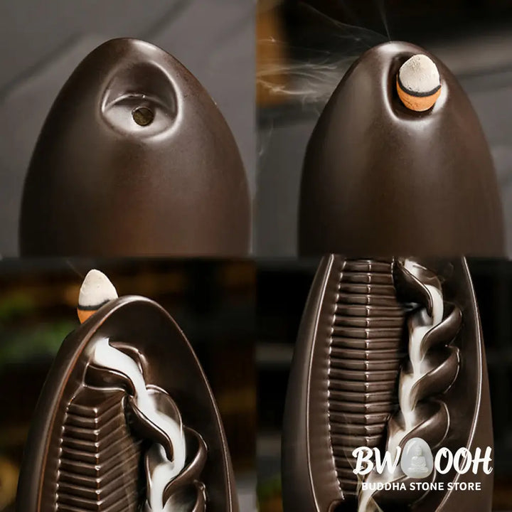 BWOOOH ceramic backflow incense burner - Stairs Mountains Water Buddha Hand 