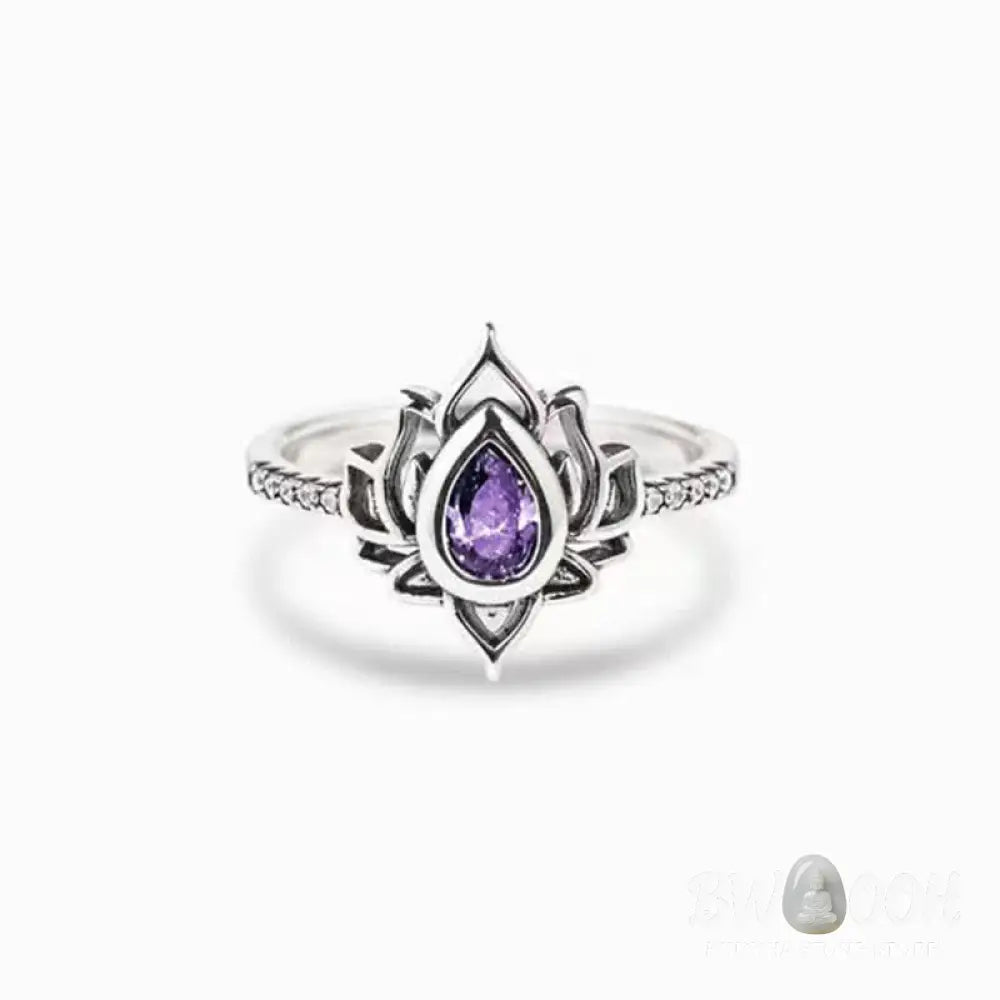 Buddha Stones Sterling Silver Lotus Zircon Blessing Protection Ring - BWOOOH - Ring