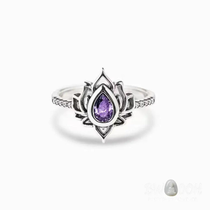 Buddha Stones Sterling Silver Lotus Zircon Blessing Protection Ring - BWOOOH - Ring