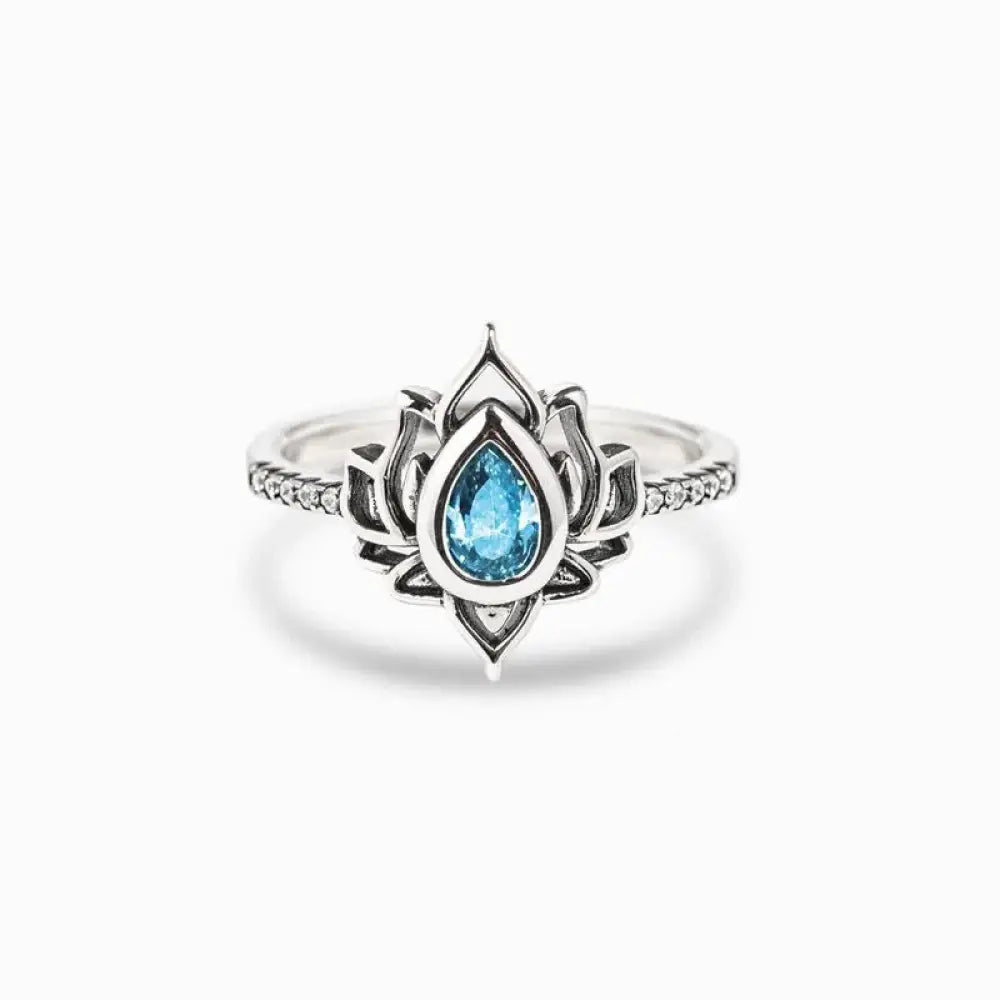 BWOOOH Sterling Silver Lotus Zircon Blessing Protection Ring — Sterling Silver crystal healing bracelet for spiritual heal...