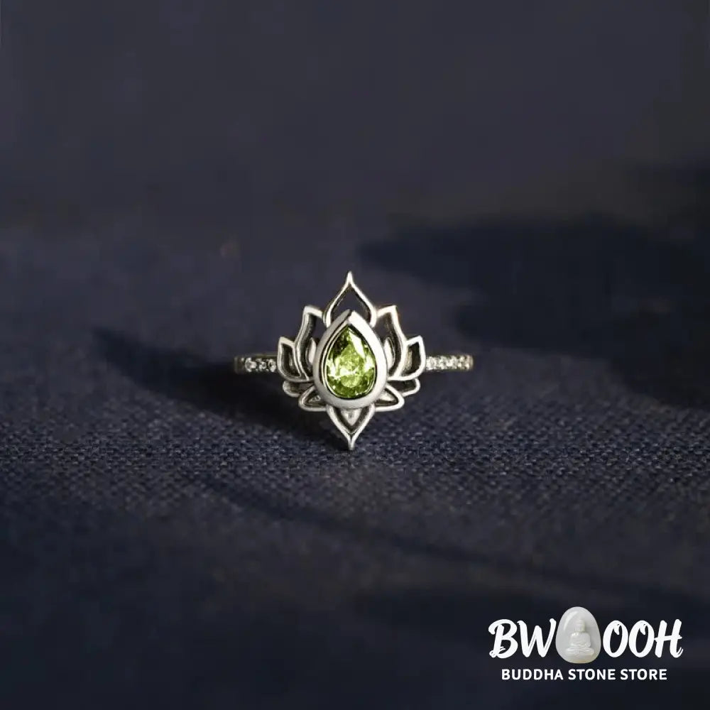 Buddha Stones Sterling Silver Lotus Zircon Blessing Protection Ring - BWOOOH - Ring