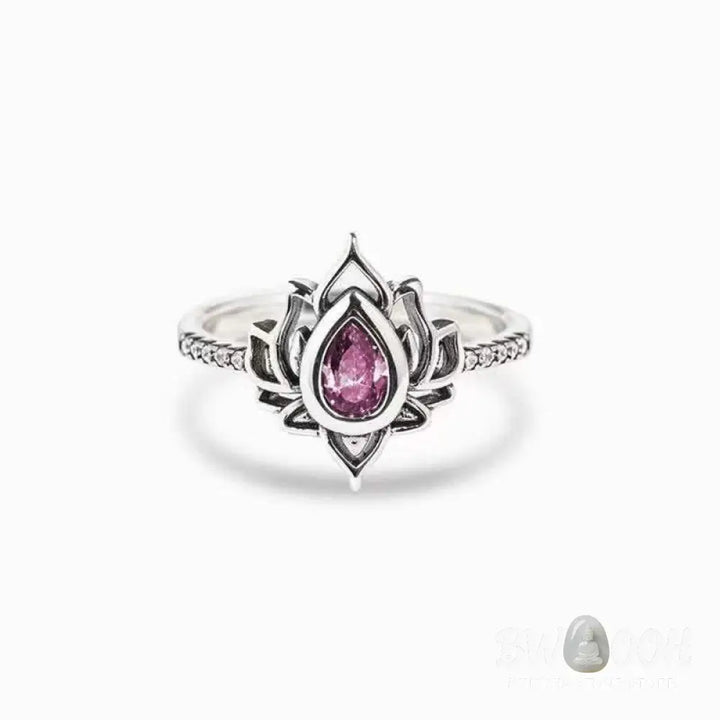 Buddha Stones Sterling Silver Lotus Zircon Blessing Protection Ring - BWOOOH - Ring