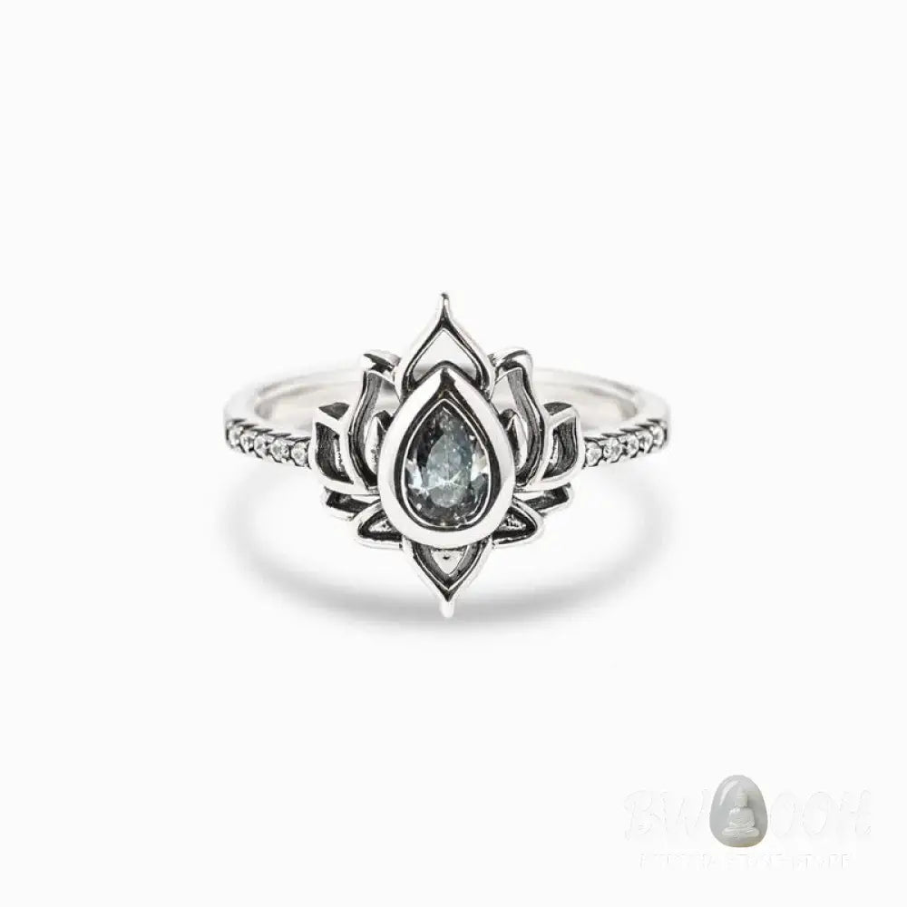 Buddha Stones Sterling Silver Lotus Zircon Blessing Protection Ring - BWOOOH - Ring