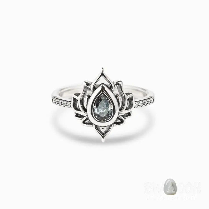 Buddha Stones Sterling Silver Lotus Zircon Blessing Protection Ring - BWOOOH - Ring