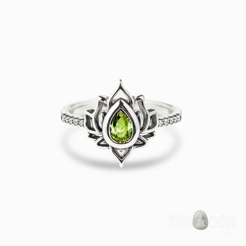 Buddha Stones Sterling Silver Lotus Zircon Blessing Protection Ring - BWOOOH - Ring