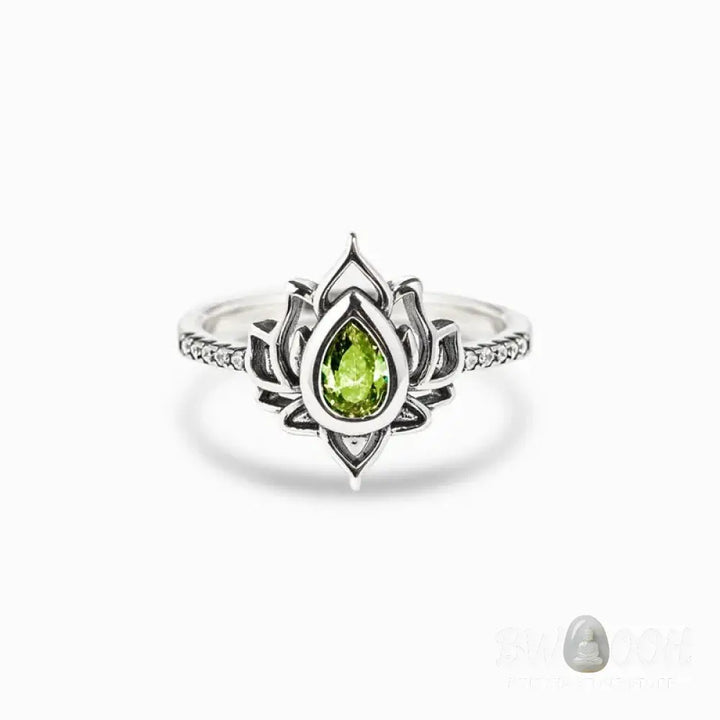 Buddha Stones Sterling Silver Lotus Zircon Blessing Protection Ring - BWOOOH - Ring