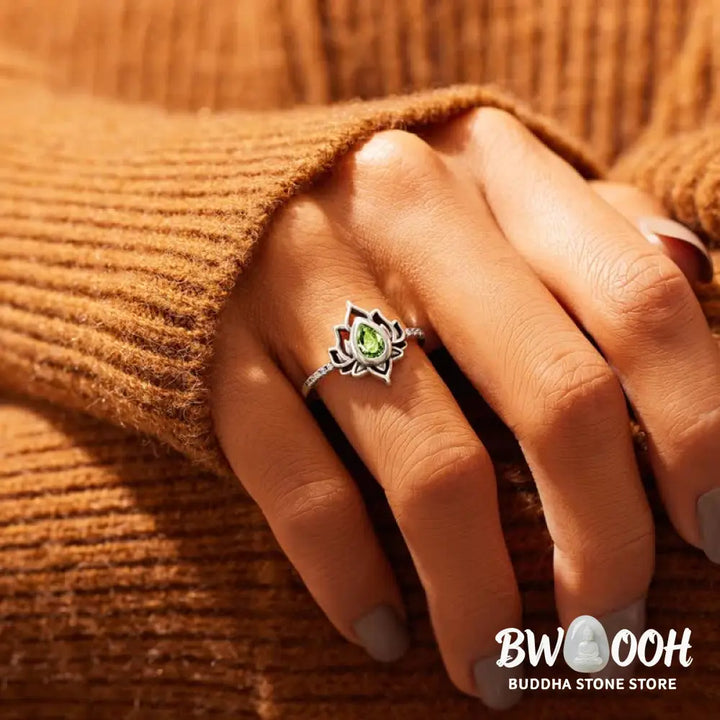 Buddha Stones Sterling Silver Lotus Zircon Blessing Protection Ring - BWOOOH - Ring