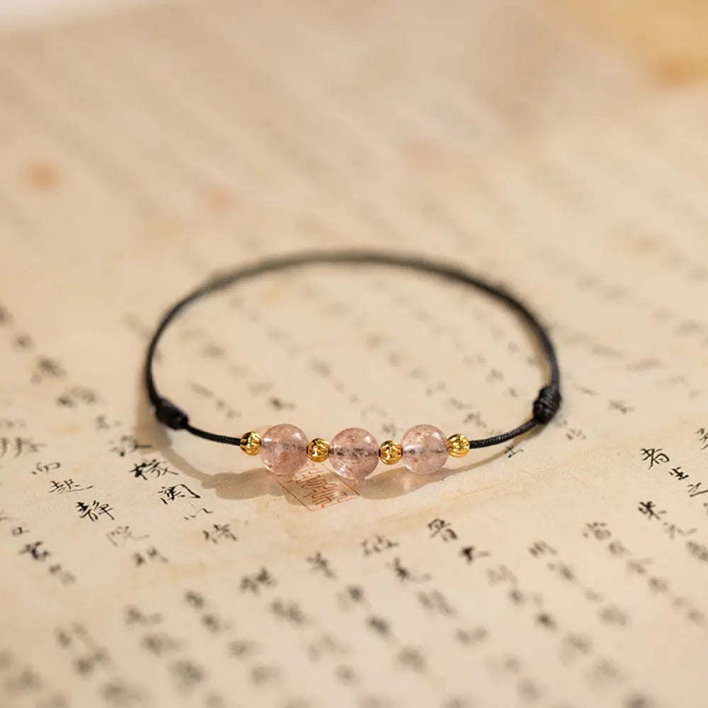 Buddha Stones Strawberry Crystal Beads Luck Red String Anklet - BWOOOH - Black (Anklet Circumference 20-25cm) - Bracelet