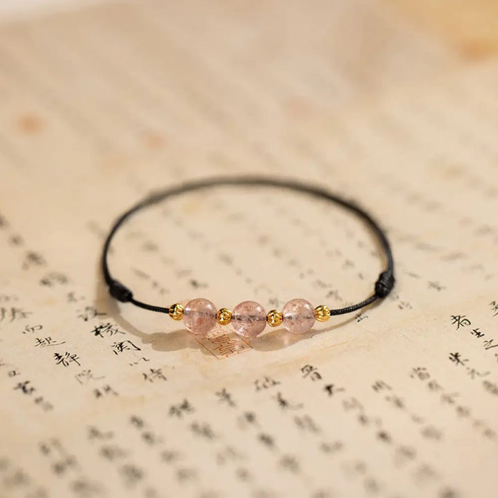 Buddha Stones Strawberry Crystal Beads Luck Red String Anklet - BWOOOH - Black (Anklet Circumference 20-25cm) - Bracelet