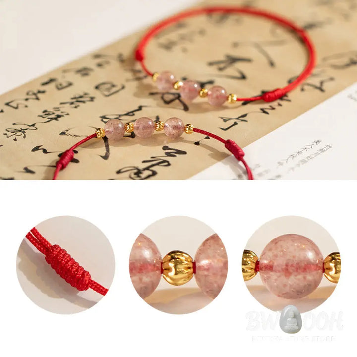 Buddha Stones Strawberry Crystal Beads Luck Red String Anklet - BWOOOH - Bracelet