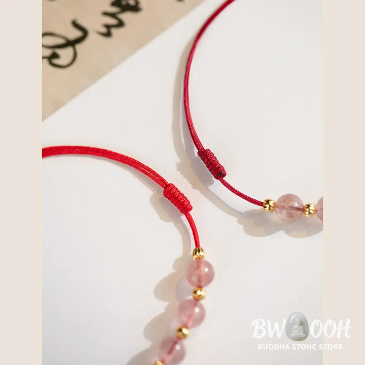 Buddha Stones Strawberry Crystal Beads Luck Red String Anklet - BWOOOH - Bracelet