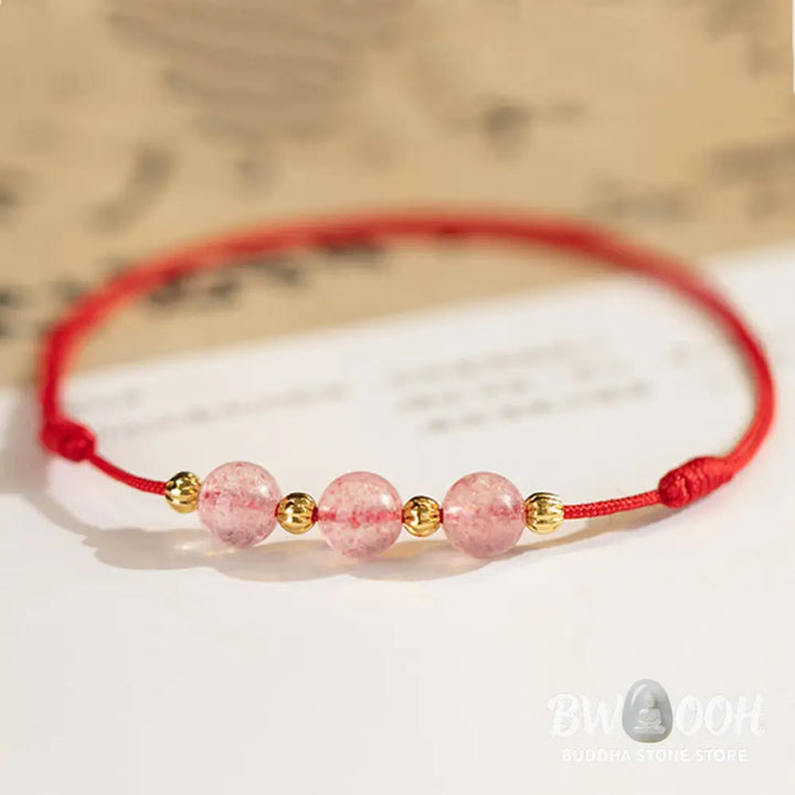 Buddha Stones Strawberry Crystal Beads Luck Red String Anklet - BWOOOH - Bracelet