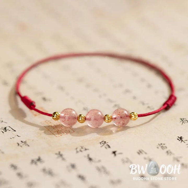 Buddha Stones Strawberry Crystal Beads Luck Red String Anklet - BWOOOH - Bracelet