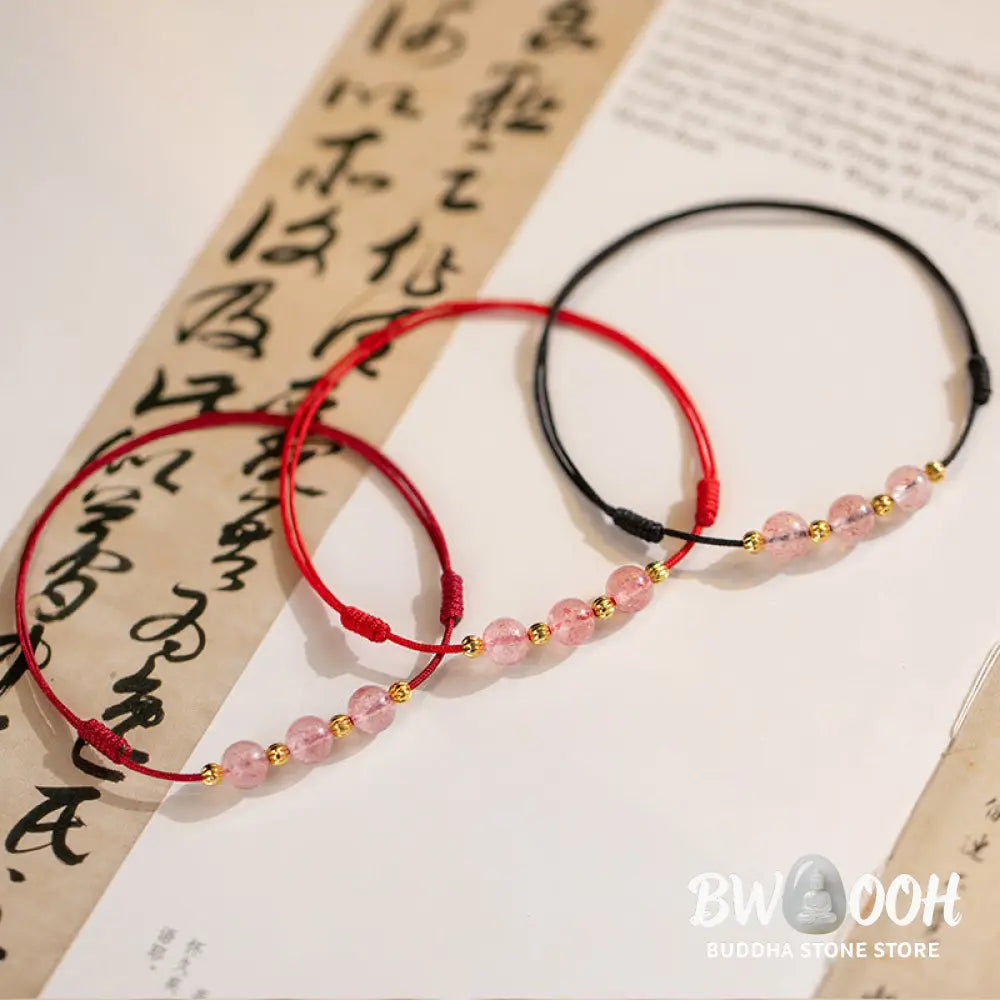 Buddha Stones Strawberry Crystal Beads Luck Red String Anklet - BWOOOH - Bracelet