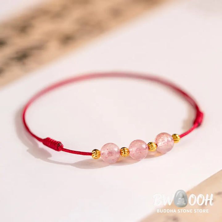 Buddha Stones Strawberry Crystal Beads Luck Red String Anklet - BWOOOH - Bracelet