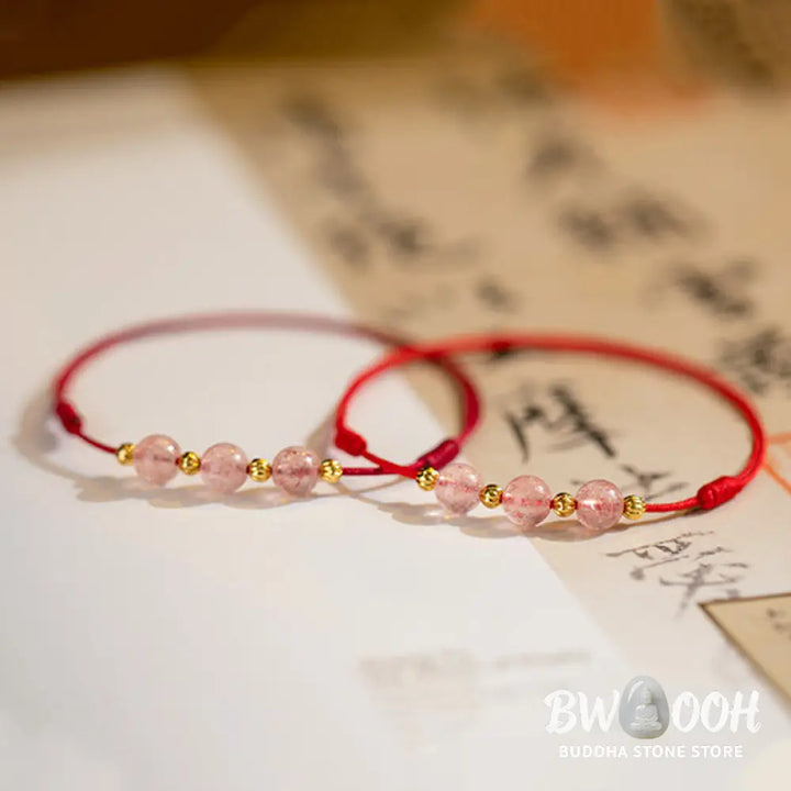 Buddha Stones Strawberry Crystal Beads Luck Red String Anklet - BWOOOH - Bracelet
