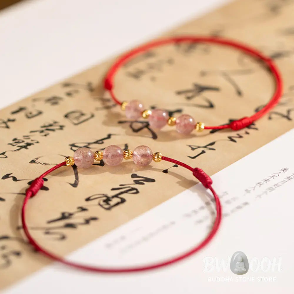 Buddha Stones Strawberry Crystal Beads Luck Red String Anklet - BWOOOH - Bracelet