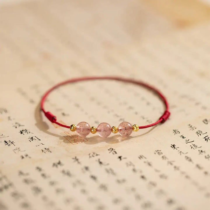 Buddha Stones Strawberry Crystal Beads Luck Red String Anklet - BWOOOH - Crimson (Anklet Circumference 20-25cm)