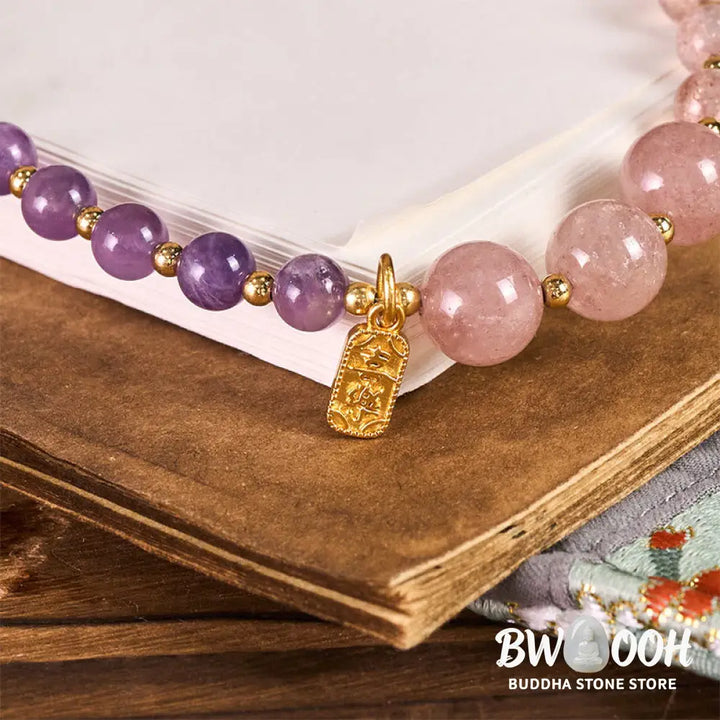 Buddha Stones Strawberry Quartz Amethyst Happiness Healing Key Chain Phone Hanging Decoration - Strawberry