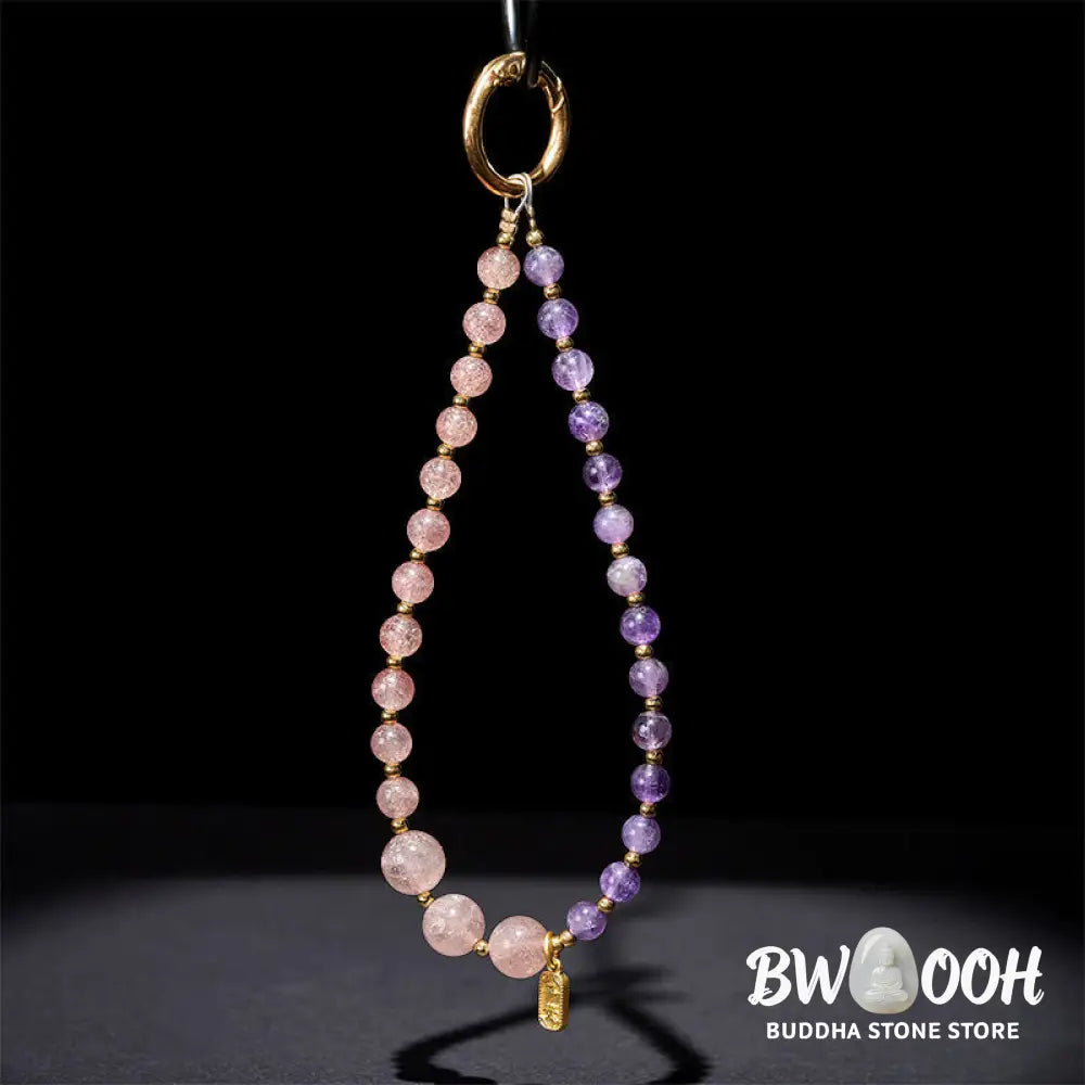 Buddha Stones Strawberry Quartz Amethyst Happiness Healing Key Chain Phone Hanging Decoration - Strawberry