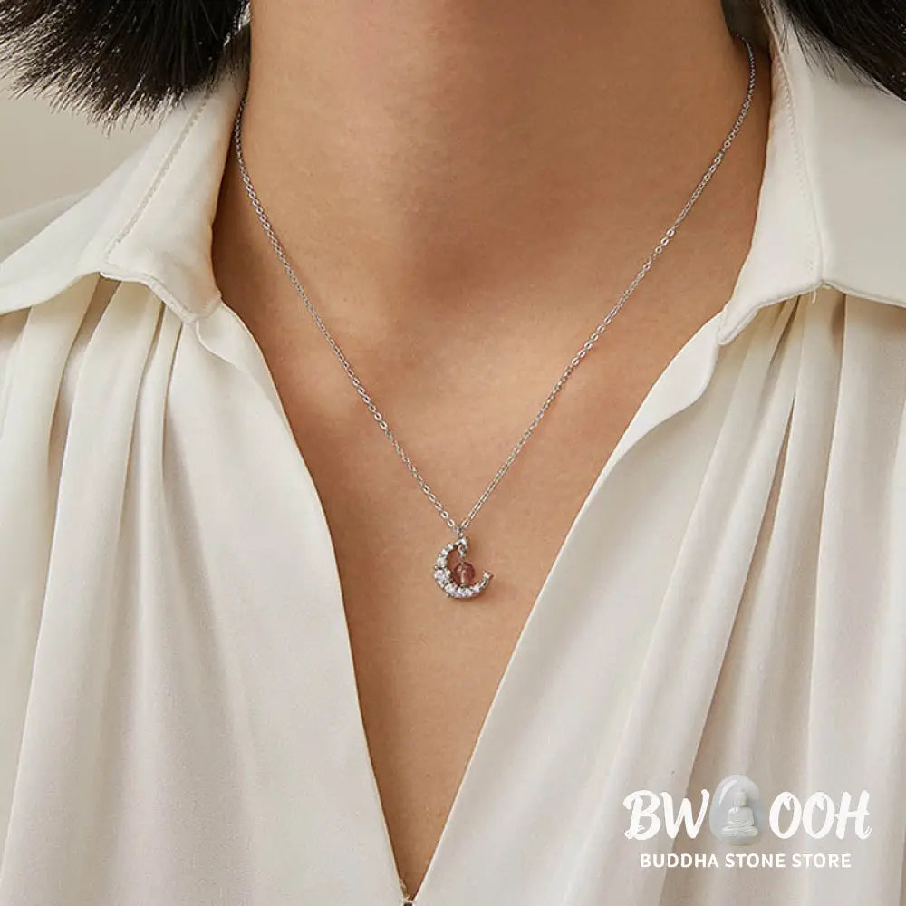 Buddha Stones Strawberry Quartz Blue Crystal Love Healing Necklace - BWOOOH - Necklaces &amp; Pendants