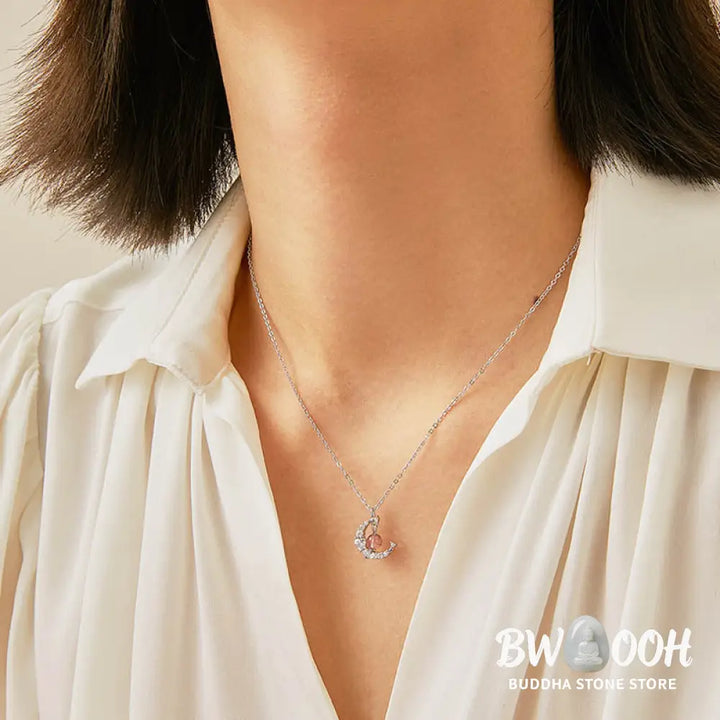 Buddha Stones Strawberry Quartz Blue Crystal Love Healing Necklace - BWOOOH - Necklaces &amp; Pendants