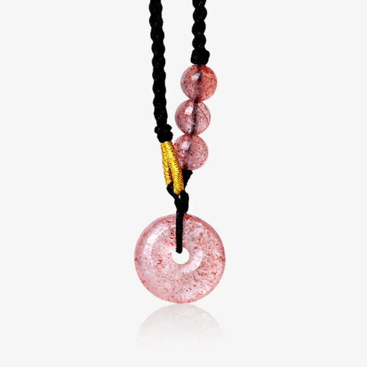 BWOOOH Strawberry Quartz Chalcedony Peace Buckle Healing Necklace Pendant - crystal healing necklace