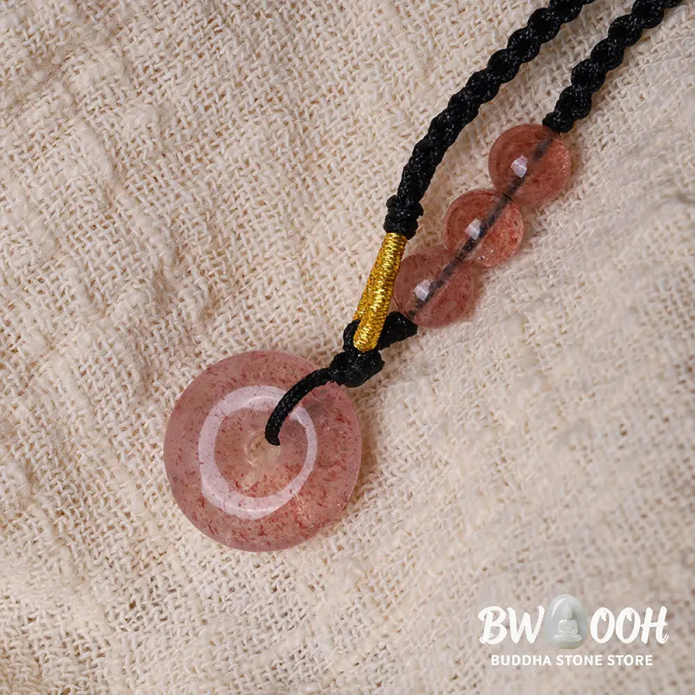 Buddha Stones Strawberry Quartz Chalcedony Peace Buckle Healing Necklace Pendant - BWOOOH - Necklaces &amp; Pendants