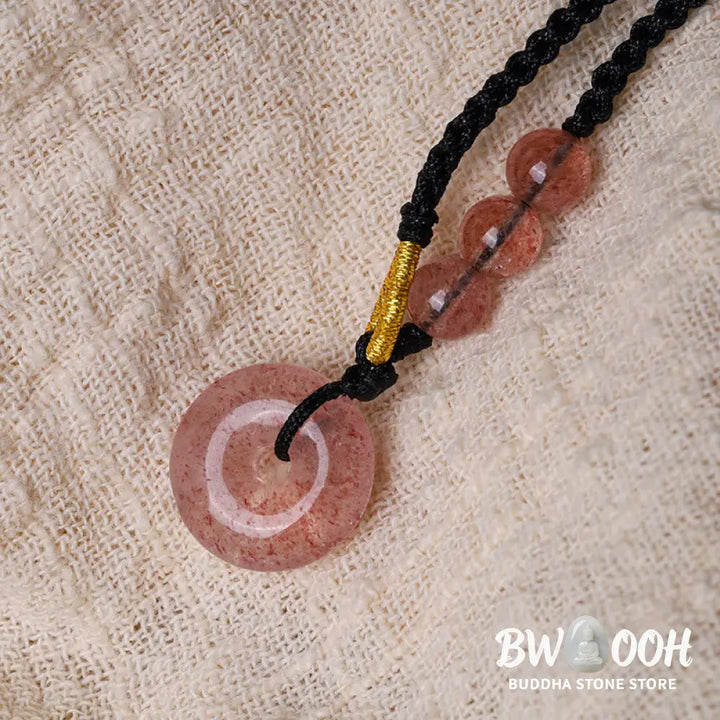 Buddha Stones Strawberry Quartz Chalcedony Peace Buckle Healing Necklace Pendant - BWOOOH - Necklaces &amp; Pendants