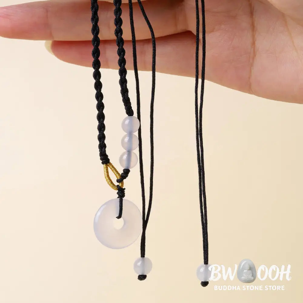 Buddha Stones Strawberry Quartz Chalcedony Peace Buckle Healing Necklace Pendant - BWOOOH - Necklaces &amp; Pendants