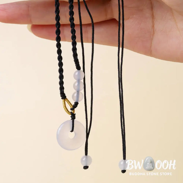 Buddha Stones Strawberry Quartz Chalcedony Peace Buckle Healing Necklace Pendant - BWOOOH - Necklaces &amp; Pendants
