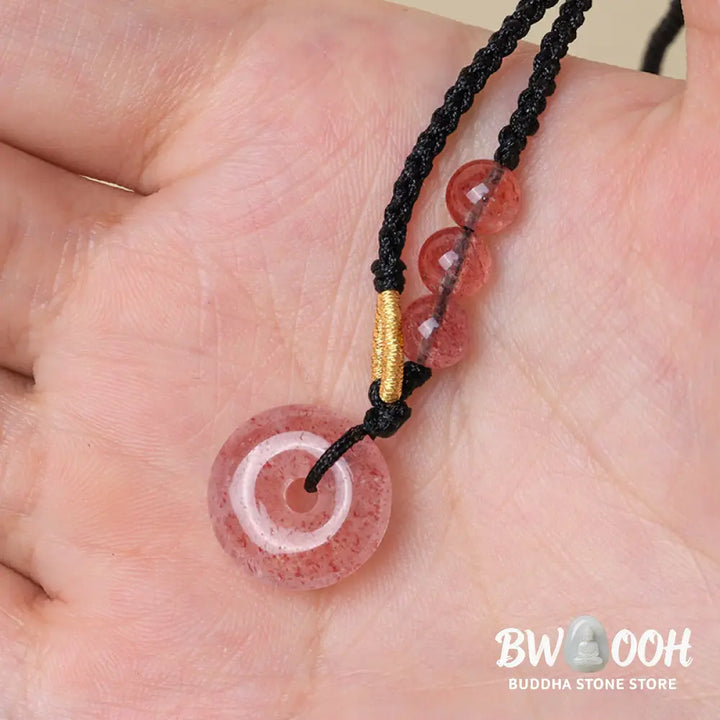 Buddha Stones Strawberry Quartz Chalcedony Peace Buckle Healing Necklace Pendant - BWOOOH - Necklaces &amp; Pendants