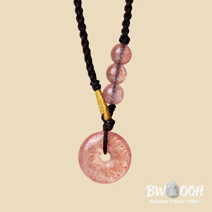 Buddha Stones Strawberry Quartz Chalcedony Peace Buckle Healing Necklace Pendant - BWOOOH - Necklaces &amp; Pendants